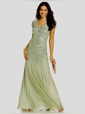 ADRIANNA PAPELL Embellished Mint Maxi Dress